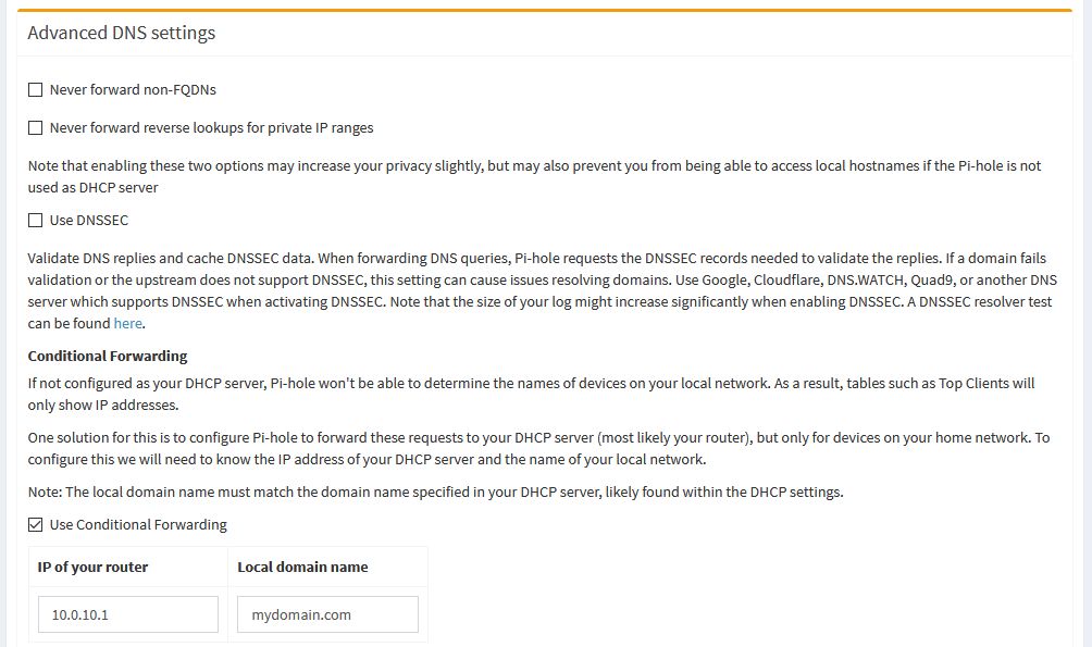 Pi-hole's advanced DNS settings